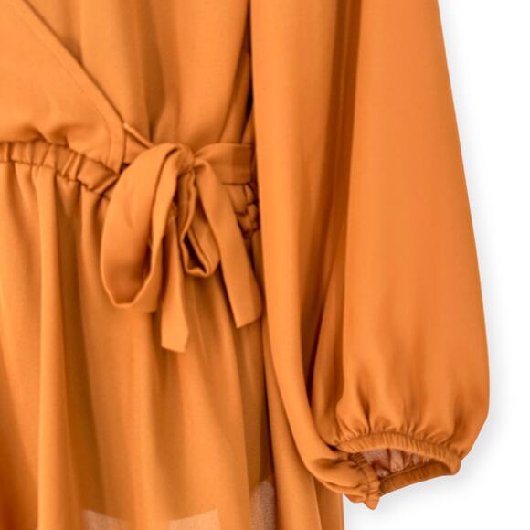 TORRID | Plus Sz 1 | Dusty Orange Surplice Neck 3/4 Sleeve Tie Waist Long Blouse - Picture 9 of 12